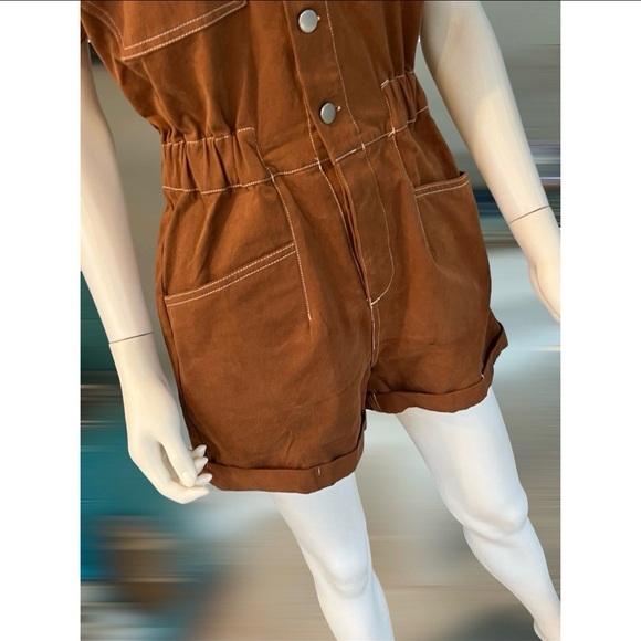 BAEVELY denim rusty brown romper size SMALL - Picture 5 of 6